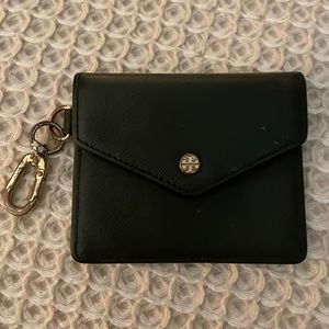 Tory Burch Black Leather Clip on Card Case